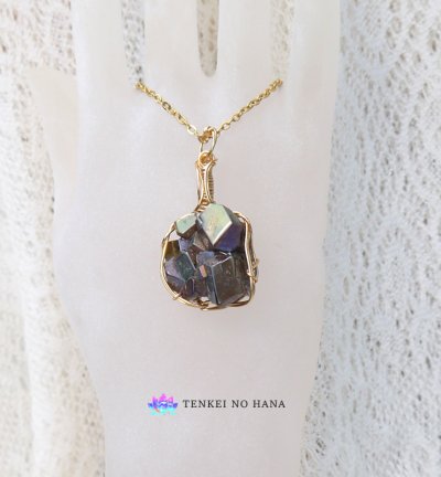 画像1: 国産天川村レインボーガーネット高品質クラスター＊統合のグリッド巻き®ペンダントトップ◇