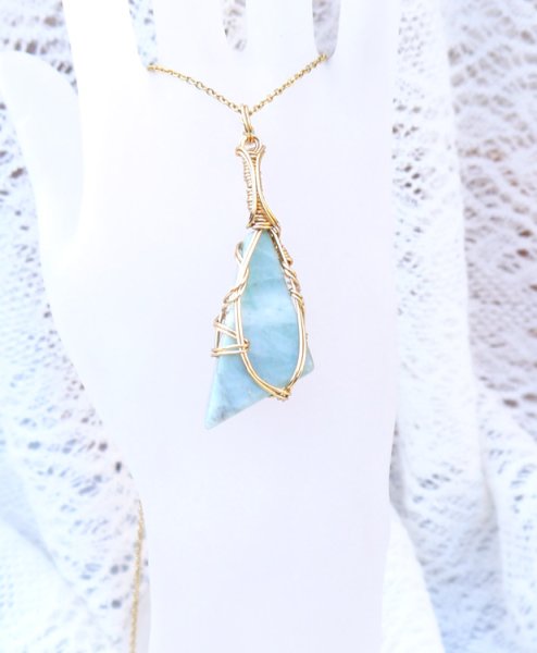 画像2: 天地を繋げ愛の源泉へと促すアゾゼオブルーグリーンアゼツライト統合のグリッド巻き®ペンダント◇ (2)