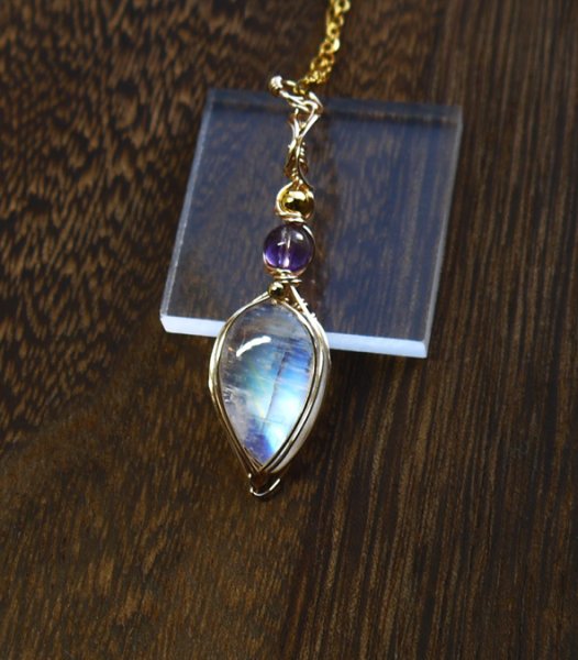 画像5: 宝石質レインボームーンストーンシナジー統合のグリッド巻き®ペンダントトップ◇ (5)