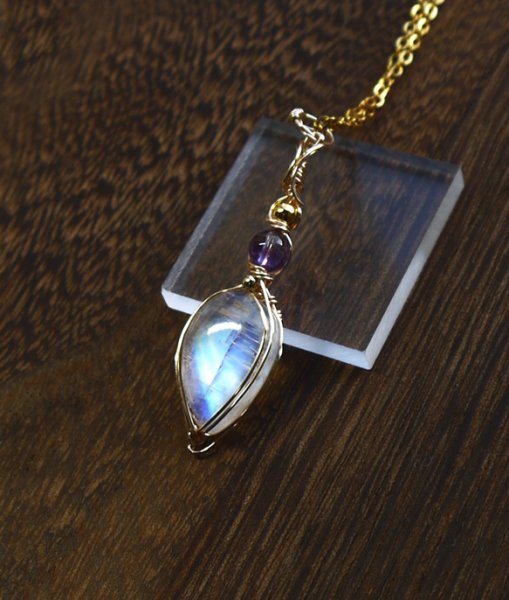 画像6: 宝石質レインボームーンストーンシナジー統合のグリッド巻き®ペンダントトップ◇ (6)